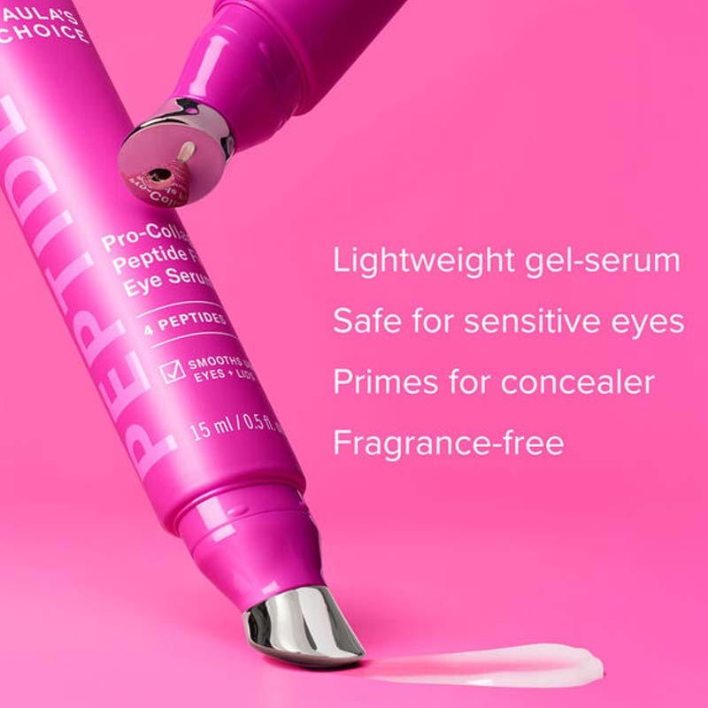 Paula's Choice Pro-Collagen Peptide Firming Eye Serum Ad Image Describing The Top Features Of The Product