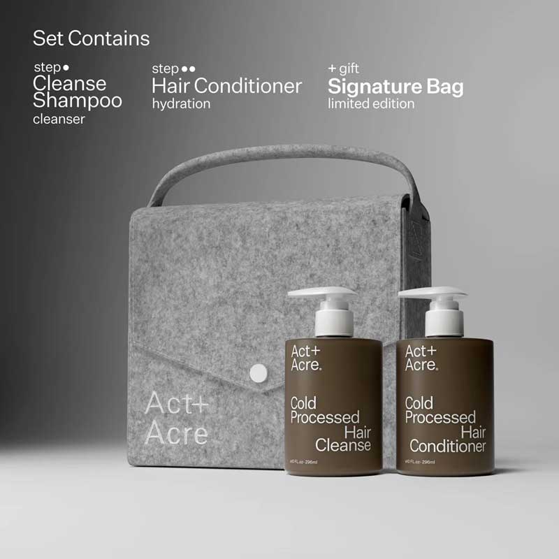 Act+Acre Oily Hair System | Hair Cleanse + Hair Conditioner | Breaks down oil, dirt, pollution | Replenishes nutrients
