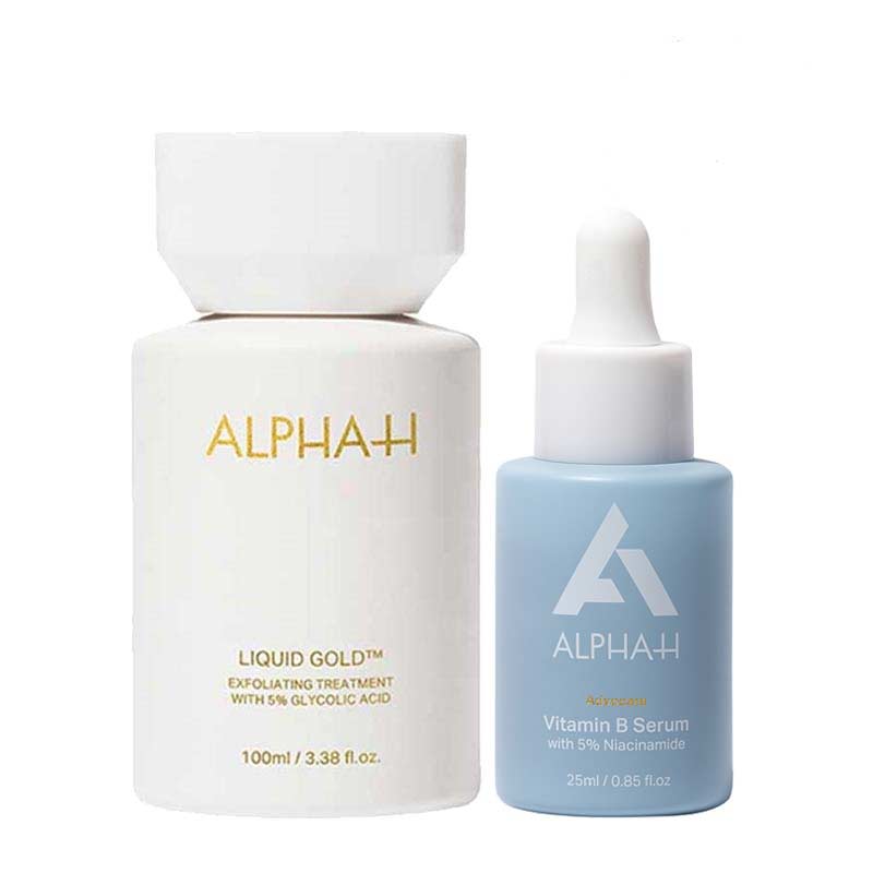 Alpha-H | Liquid Gold Exfoliating Treatment With 5% Glycolic Acid | Vitamin B Serum With 5% Niacinamide | before & after