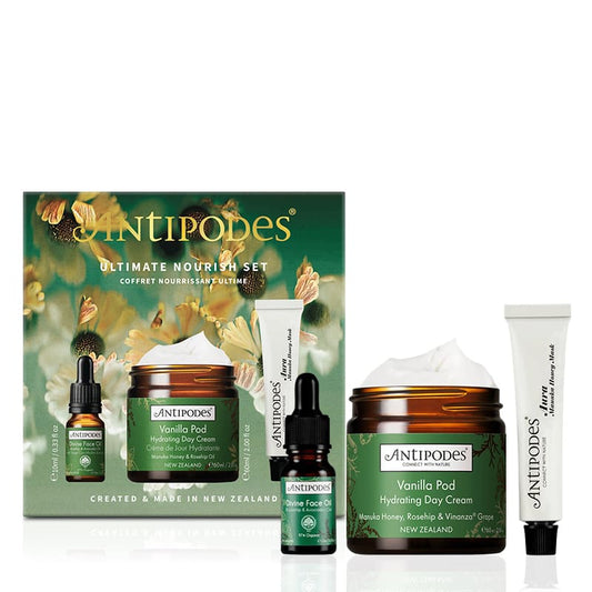 Antipodes Ultimate Nourish Gift Set | Intense hydration and age-defying skincare | Natural and cruelty-free collection | Radiant, youthful skin | Promotes skin health and well-being.