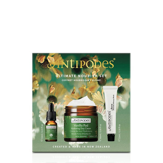 Antipodes Ultimate Nourish Gift Set | Intense hydration and age-defying skincare | Natural and cruelty-free collection | Radiant, youthful skin | Promotes skin health and well-being.