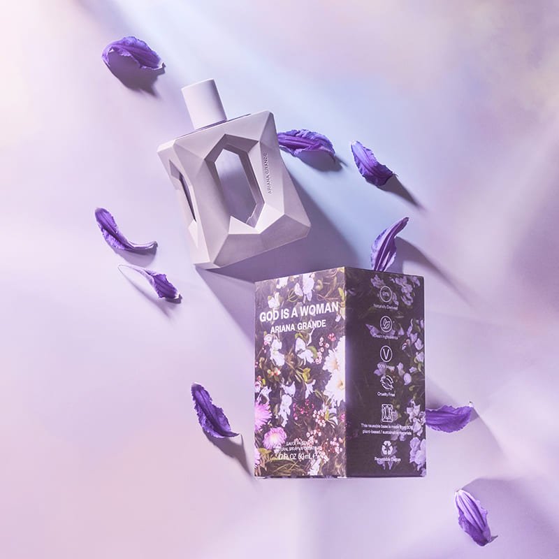 Ariana Grande | God Is A Woman Eau De Parfum | fruity floral scent | inspired by nature | juicy pear | ambrette | Turkish rose petals | divine orris | Madagascar vanilla | cedarwood | addicting scent | stunning sensorial experience
