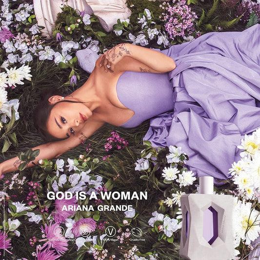 Ariana Grande | God Is A Woman Eau De Parfum | fruity floral scent | inspired by nature | juicy pear | ambrette | Turkish rose petals | divine orris | Madagascar vanilla | cedarwood | addicting scent | stunning sensorial experience