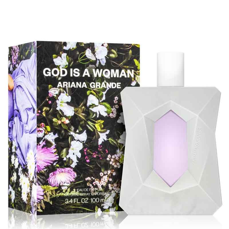 Ariana Grande | God Is A Woman Eau De Parfum | fruity floral scent | inspired by nature | juicy pear | ambrette | Turkish rose petals | divine orris | Madagascar vanilla | cedarwood | addicting scent | stunning sensorial experience