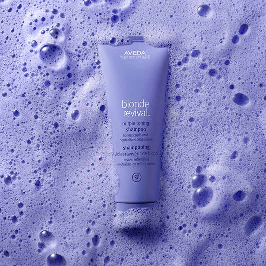 Aveda Blonde Revival Purple Toning Home and Away Bundle cool tones of brassiness | neautralise for silver color hair