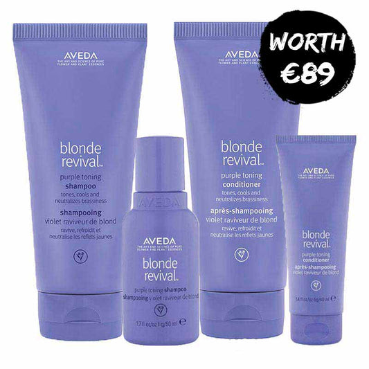 Aveda Blonde Revival Purple Toning Shampoo, purple shampoo, purple conditioner, haircare for blonde hair, blonde toner