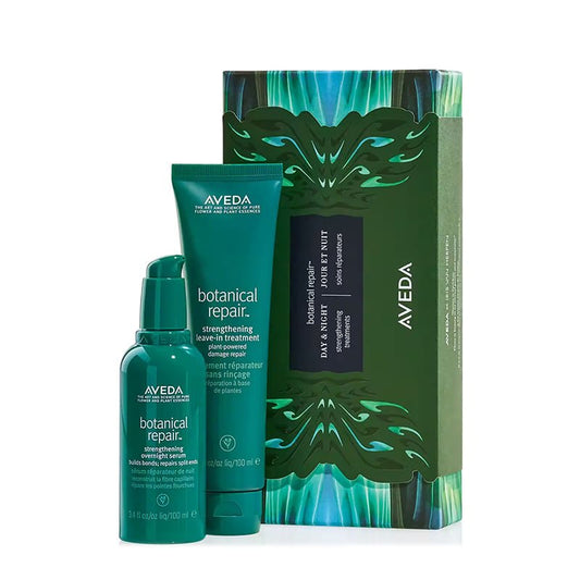 Aveda Botanical Repair Day & Night Gift Set | Botanical Repair™ Strengthening Leave-In Treatment | Strengthening Overnight Serum | daytime use | nighttime nourishment | instantly strengthen | repair | reduce breakage | split ends | stronger hair | all hair types | intensive moisture | perfect treat | revitalized locks