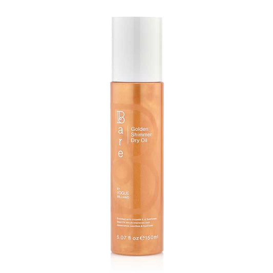 Bare by Vogue Golden Shimmer Dry Oil | Luxury dry body oil | Skin-enhancing shimmer | Lightweight formula | Enriched with Vitamin E & Sunflower Seed Oil | Absorbs quickly | soft | moisturised | luminous