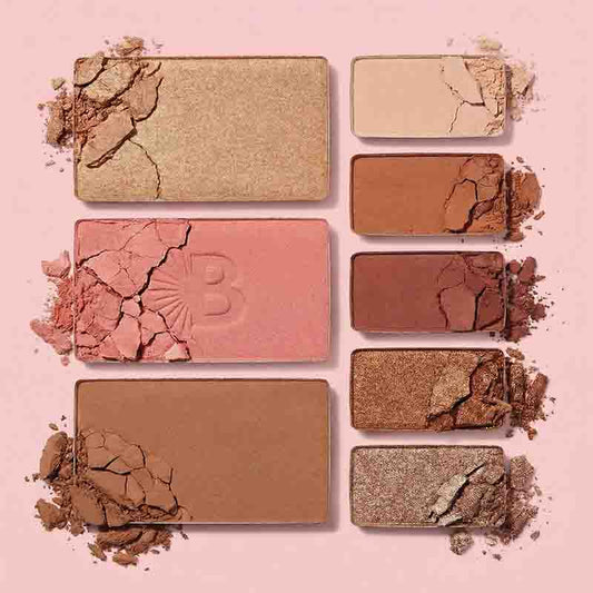 Bellamianta All in One Palette Pink Bronze powder texture and shade image, each is crushes in one corner to show texture