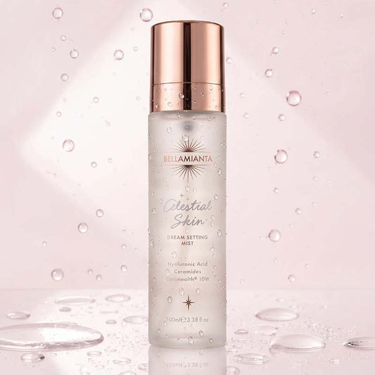 Bellamianta Celestial Skin Dream Setting Mist Image with droplets pink background