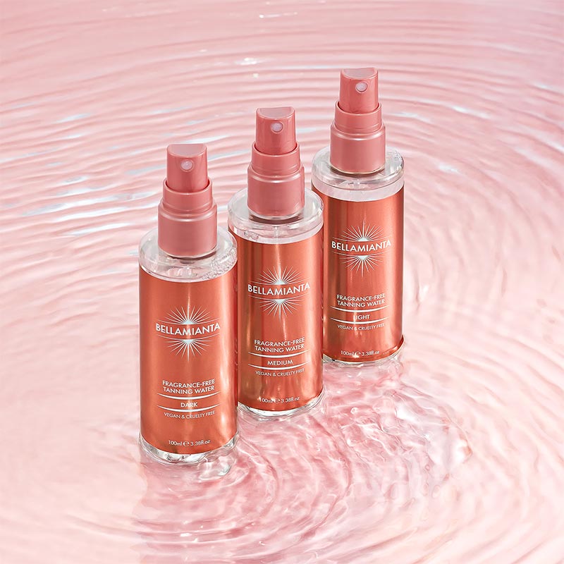 Bellamianta Fragrance Free Tanning Water | body tan | face tan | tanning water | fragrance-free tanning water | Dark tan | light tan | medium tan | tan for your face | body tan | face tan