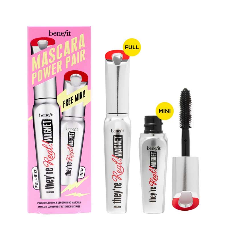 Benefit Cosmetics Mascara Power Pair | duo | full-size | FREE mini | They’re Real! Magnet mascara | elevate your lashes | incredible value set | lackluster lashes | power move | eyes