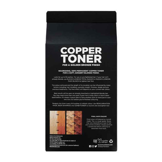 Bleach London Copper Toner Kit | DIY | toning | kit | adds | fiery | colour | colourant | developing lotion | treatment | mask | semi-permanent | toner | 16 washes | enjoy | fiery | fresh | hair | kit | need | add | colour | bleached | touch | soft | hair | look | set | blonde | intensity | super | cool | curious | vibe | vegan