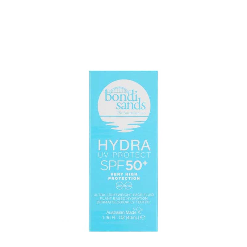 Bondi Sands | Hydra UV Protect SPF 50+ Face Fluid | UVA protection | UVB protection | hydrating face fluid | undetectable finish | non-greasy finish | deeply moisturising | ethically harvested algae | fragrance-free | paraben-free | sulphate-free | non-comedogenic | dermatologist-tested | wear with makeup | daily SPF50 protection | ideal for sensitive skin types