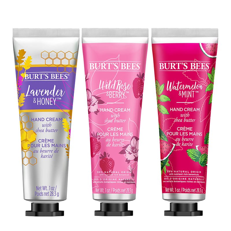Burt's Bees | Hand Cream Trio Gift Set | naturally nourishing | hard-working hands | Lavender & Honey | Wild Rose & Berry | Watermelon & Mint | soft hands | blissfully fragrant.