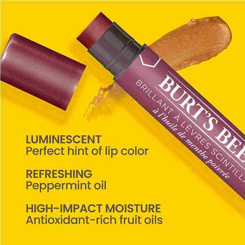 Burt's Bees Petal Kisses Lip Shimmer information image showing colour, scent and benefits