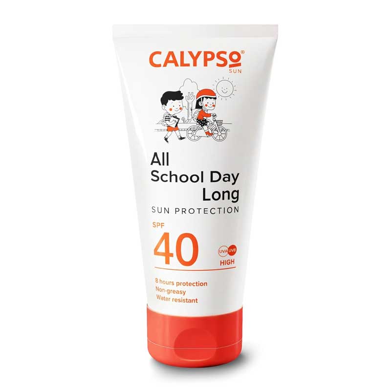 Calypso | All School Day | SPF 40 | sunscreen | lotion | kids | protected | sun | 15 minutes | high protection | damaging rays | formula | developed | children