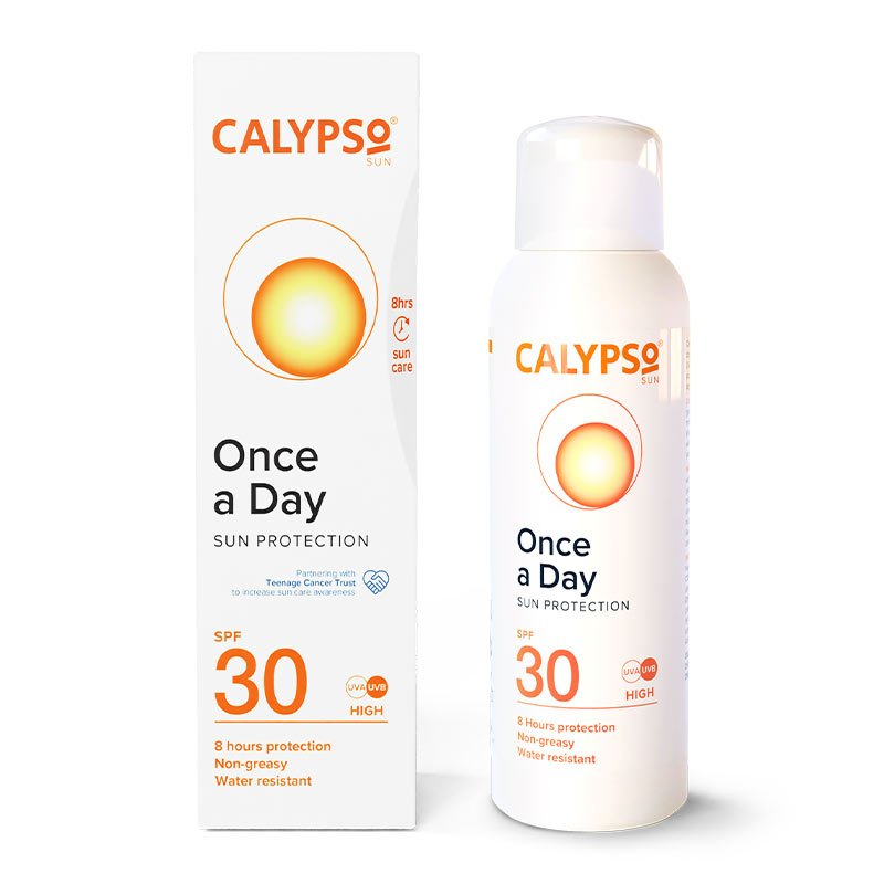 Calypso | Once A Day | Lotion | SPF 30 | 8 hours | sun protection | single application | applying | reapplying | complete protection | UVA | UVB | protection | waterproof formula