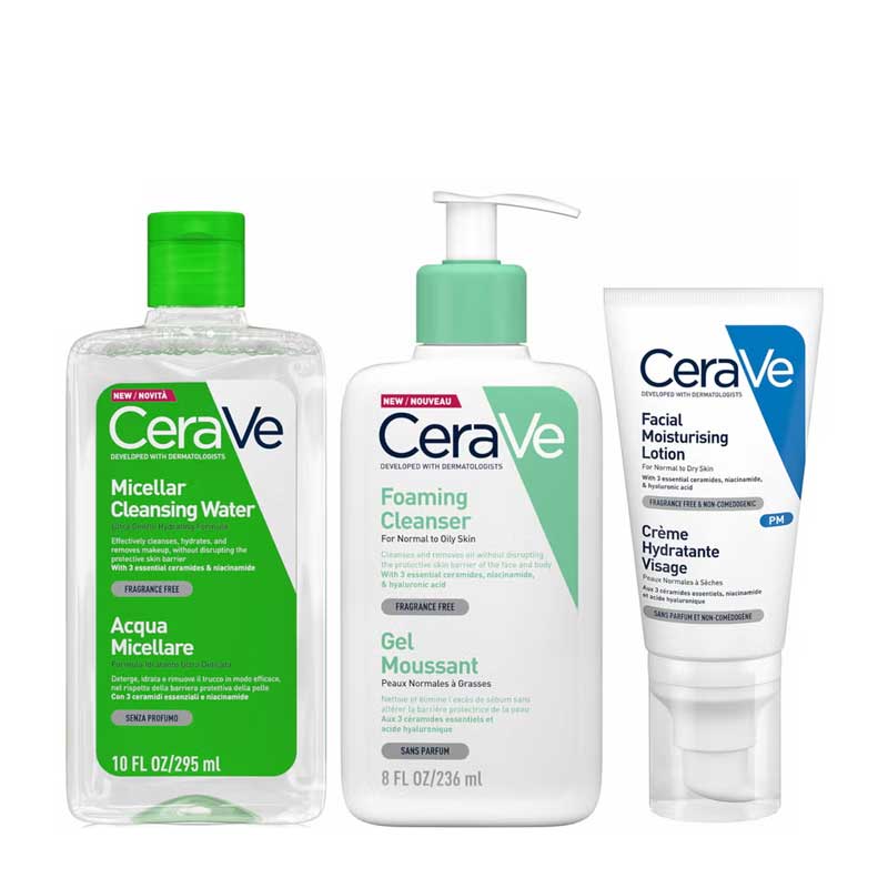 CeraVe, CeraVe Foaming 3 Step Double Cleanse and Moisturise Bundle