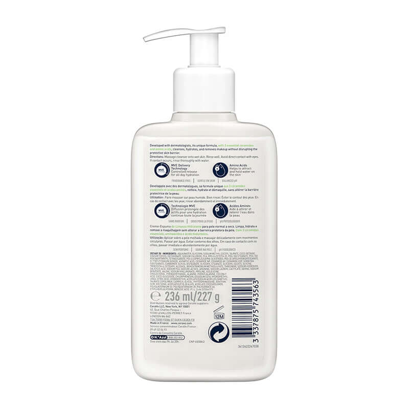 CeraVe, CeraVe cleanser, Hydrating Cream To Foam Cleanser For Normal to Dry Skin