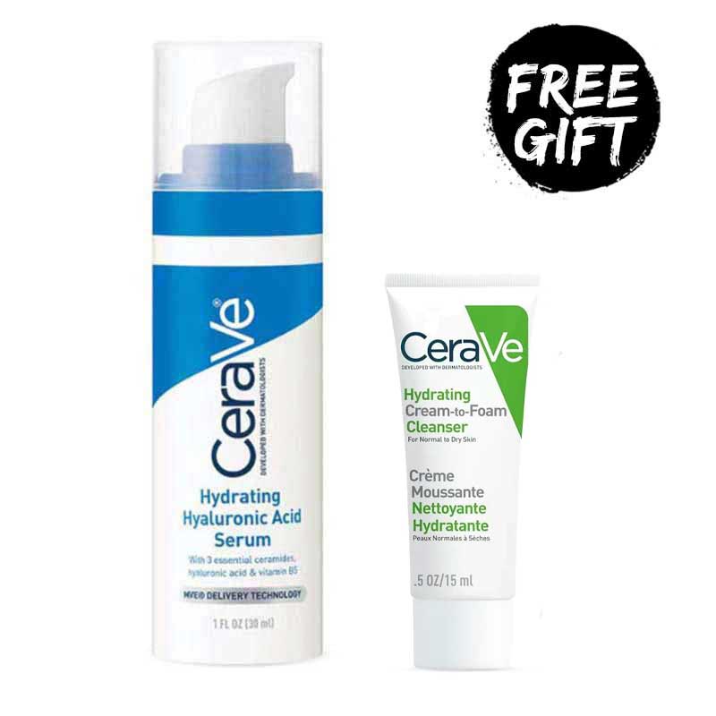 CeraVe hydrating hyaluronic acid, hydrating serum, cerave free hydrating cleanser