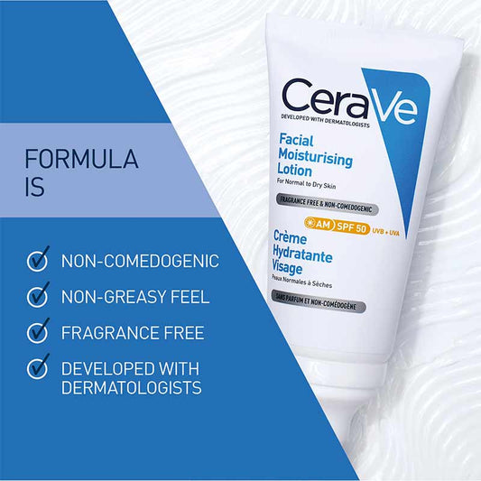 CeraVe Facial Moisturising Lotion AM SPF 50, sun protection, spf moisturiser, non-greasy sunscreen