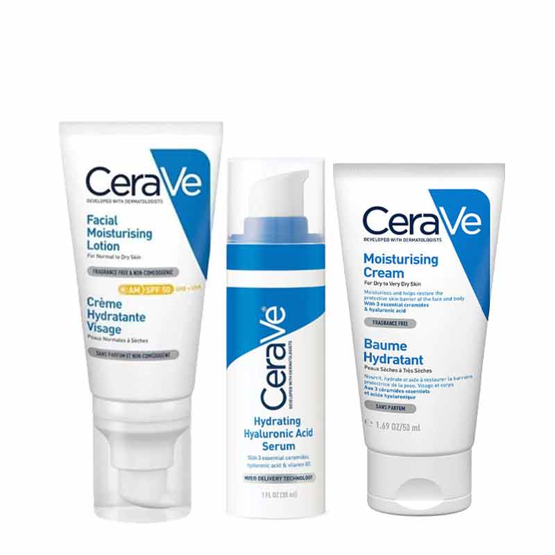 CeraVe Skincare Bundle, Cerave Skincare Routine, moisturiser for normal to dry skin, hyaluronic acid serum