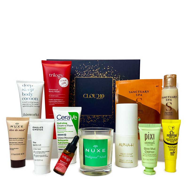 Cloud 10 | Beauty | #FestiveTreats | Gift Box | 12 products | NUXE | Paula’s Choice | Trilogy | Cerave | Alpha-H | Limited Edition Gift Box | beauty treats | finest skincare | pampering products | self-care