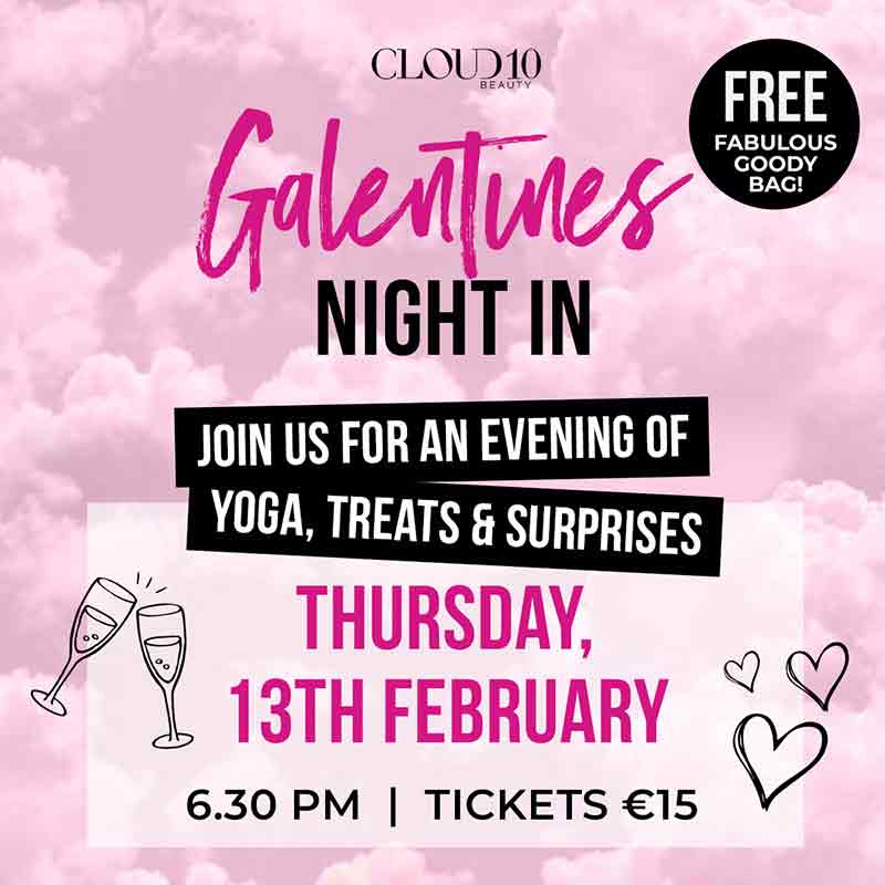 Cloud 10 Galentines Night In, Yoga evening, yoga event, valentines day, valentines event