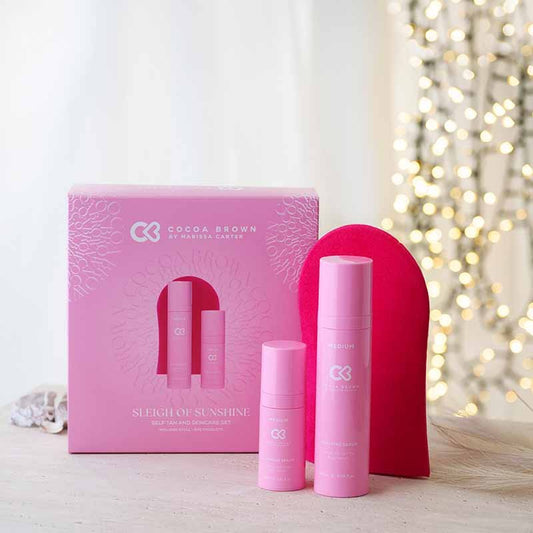 Cocoa Brown Sleigh Of Sunshine Self Tan Serum Gift Set Twinkle Background