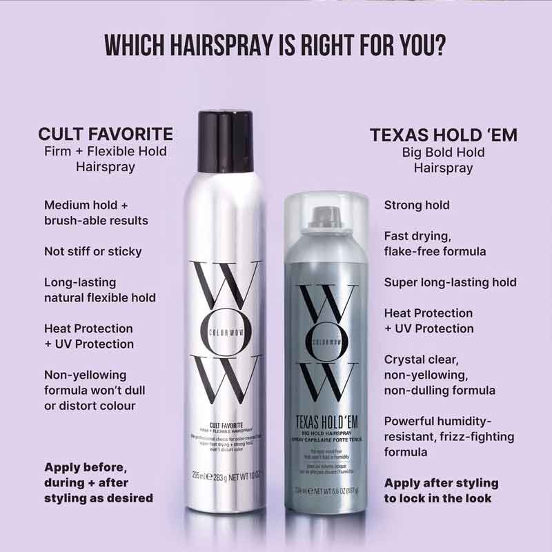 Which colour wow hairspray if for me, Color Wow Texas Hold ‘em Big Hold Hairspray Vs. Cult Favourite Hairspray