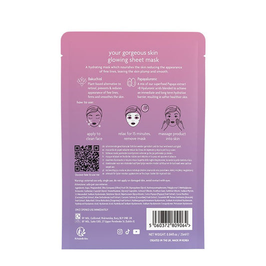 Dr Paw Paw Your Gorgeous Skin Glowing Sheet Mask | go-to skincare treatment | radiant | age-defying complexion | biodegradable sheet mask | nourishing | age-renewal solution | suitable for all skin types.