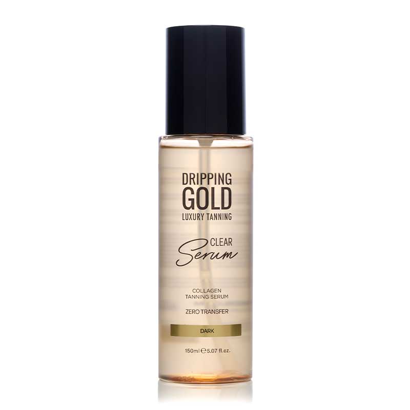 Dripping Gold Clear Tanning Serum | Dark | Buildable formula | Enriched with Collagen | Hyaluronic Acid, Niacinamide, Chamomile Extract | Firmer, youthful-looking skin | Naturally glowing, smooth, hydrated | Lightweight, non-greasy | No stains on clothes or sheets