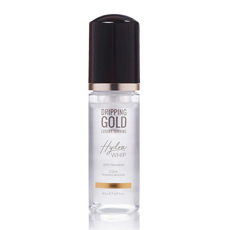 Dripping Gold Hydra Whip Clear Mousse | Dark | mousse | streak-free | ultra-hydrating | self tanning | sun-kissed | zero transfer | hyaluronic acid | nourished | long-wearing tan | bronzed