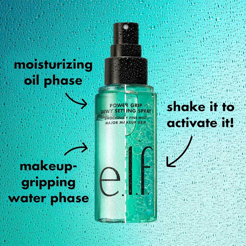 e.l.f. Power Grip Dewy Setting Spray | Bi-phase formula | Makeup-gripping water phase | Moisturizing oil phase 