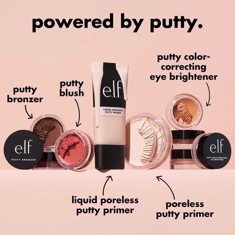 e.l.f. | Putty Bronzer | Tan Lines | cream-to-powder | pigmented | buildable | natural | sun-kissed | glow | semi-matte | lightweight | Argan Oil | Vitamin E | all skin types | all-over | warm bronze | contour