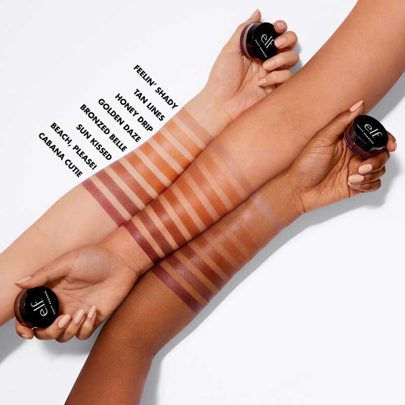 e.l.f. | Putty Bronzer | Tan Lines | cream-to-powder | pigmented | buildable | natural | sun-kissed | glow | semi-matte | lightweight | Argan Oil | Vitamin E | all skin types | all-over | warm bronze | contour