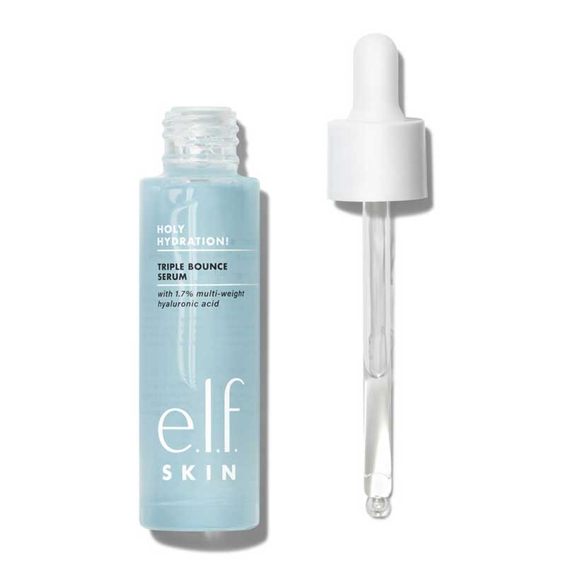 e.l.f Skin Holy Hydration! Triple Bounce Serum | formulated with three molecular weights of hyaluronic acid | provides intense hydration | bouncy gel texture | leaves skin hydrated, smooth, and radiant