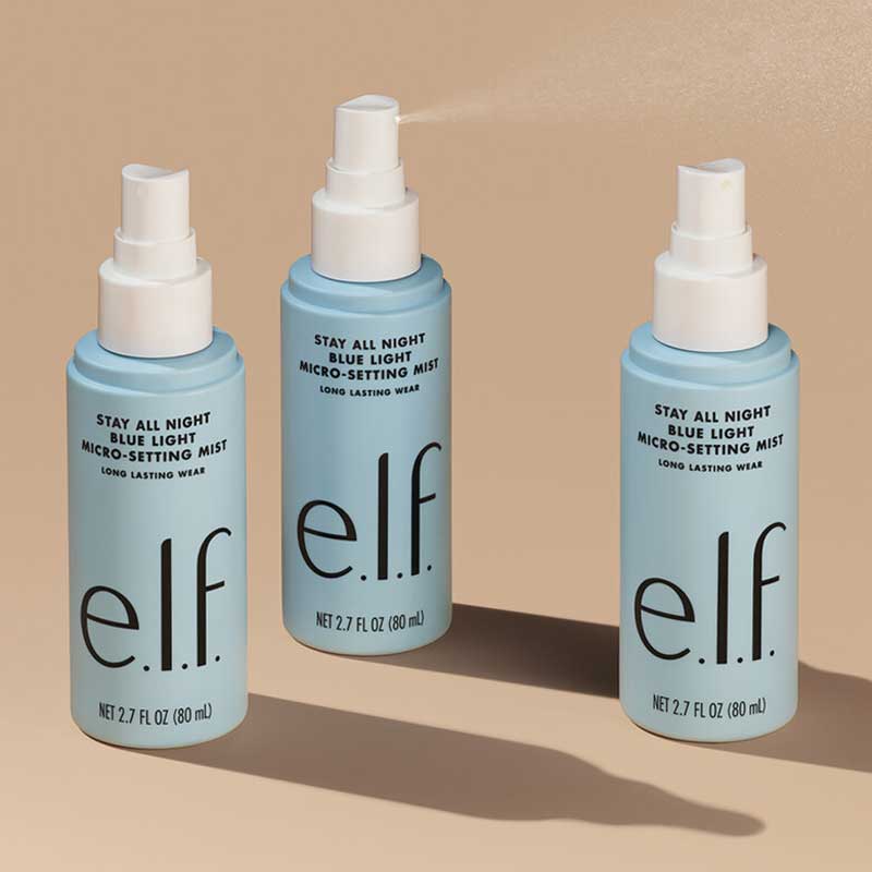 e.l.f. | Stay All Night | Blue Light | Micro-Fine | Setting Mist | skincare-makeup hybrid | lightweight | facial mist | sets makeup | absorbs blue light | aloe vera | elderflower extract | refreshing | matte | shine-free