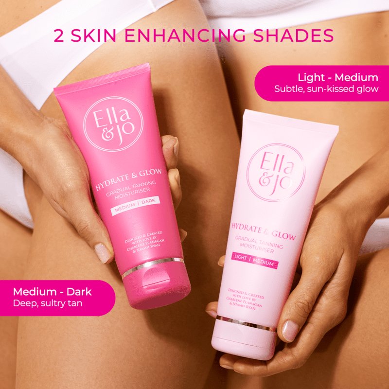 Ella & Jo | Hydrate & Glow Gradual Moisturiser | hydration | bronzing brilliance | transform skin appearance | Glycerin | Hyaluronic Acid | Squalane | gradual tanning moisturiser | radiant bronzed look | moisturised skin | rejuvenated skin | body skincare routine