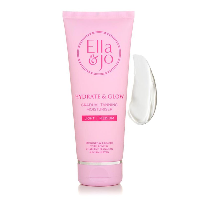 Ella & Jo | Hydrate & Glow Gradual Moisturiser | hydration | bronzing brilliance | transform skin appearance | Glycerin | Hyaluronic Acid | Squalane | gradual tanning moisturiser | radiant bronzed look | moisturised skin | rejuvenated skin | body skincare routine