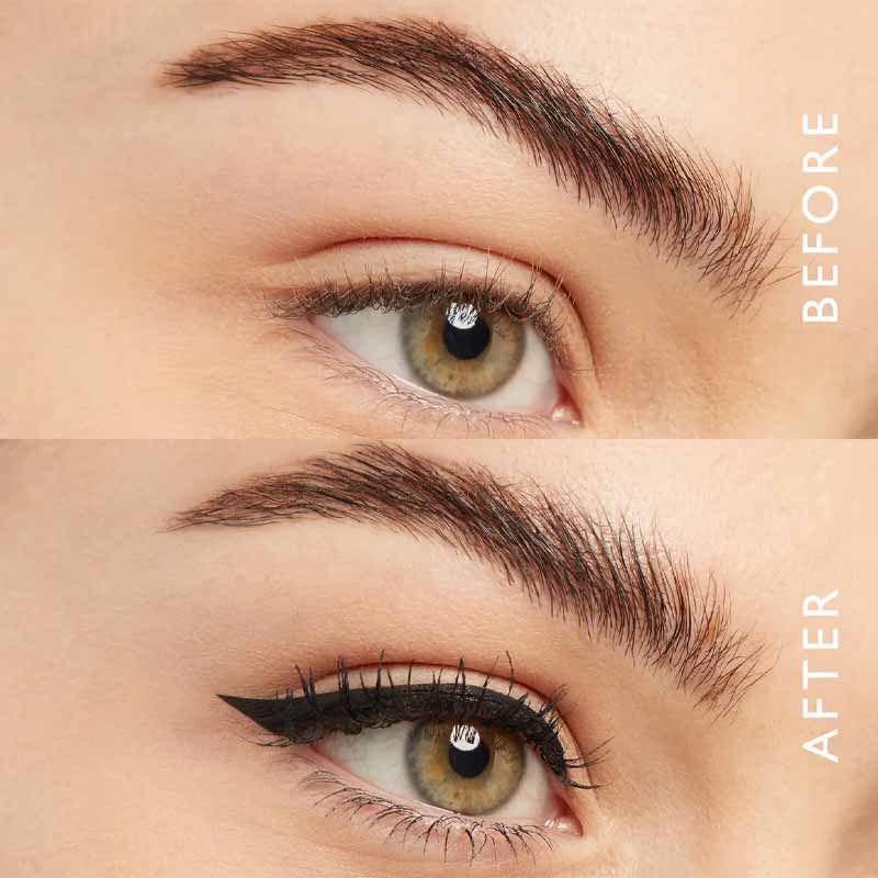 Eyeko Skinny Liquid Eyeliner Travel Size | liquid eyeliner | effortless | before | after | accentuated | rich | colour | black | definition | winged liner