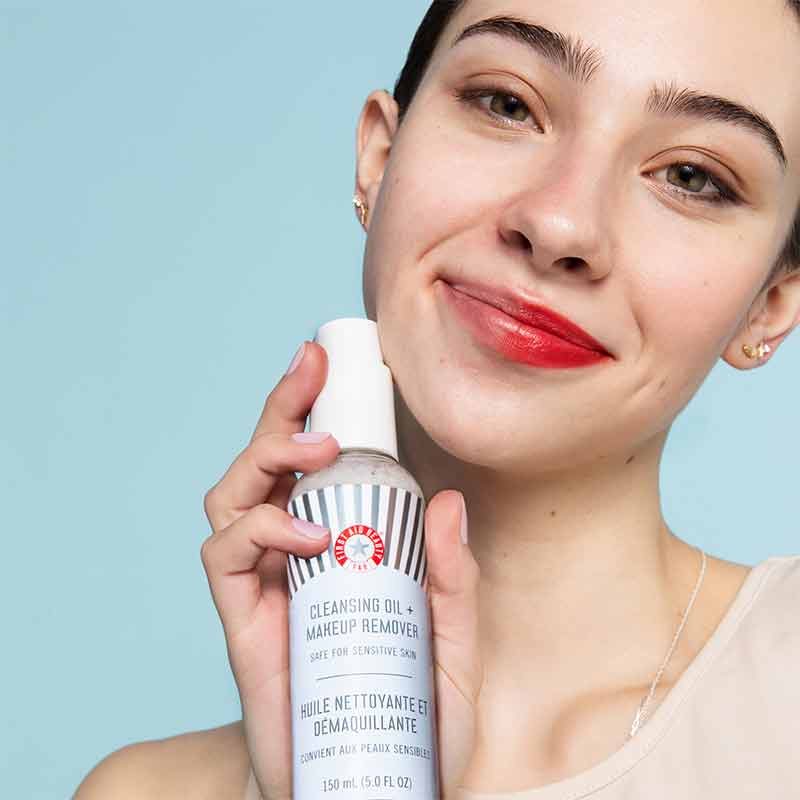 First Aid Beauty Cleansing Oil and Makeup Remover | gel oil to foam 2 in 1 cleanser that melts away makeup
