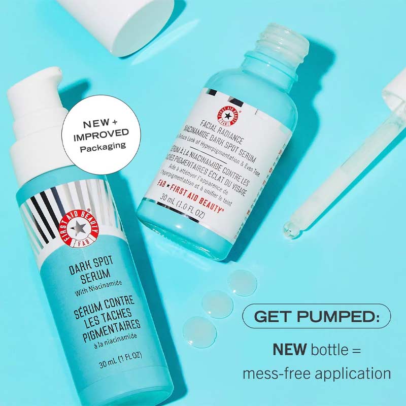 First Aid Beauty | Dark Spot Serum | Niacinamide | hydrating serum | targets dark spots | reduces sunspots | reduces hyperpigmentation | reduces discolouration | reduces post-acne marks | brighter skin tone | even skin tone | gentle formula | improves skin tone | smooth skin | healthy-looking skin