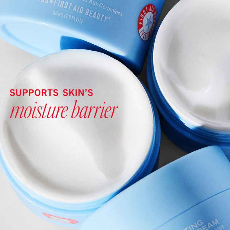 First Aid Beauty Hydrating Dewy Gel Cream Infographic, moisture barrier support