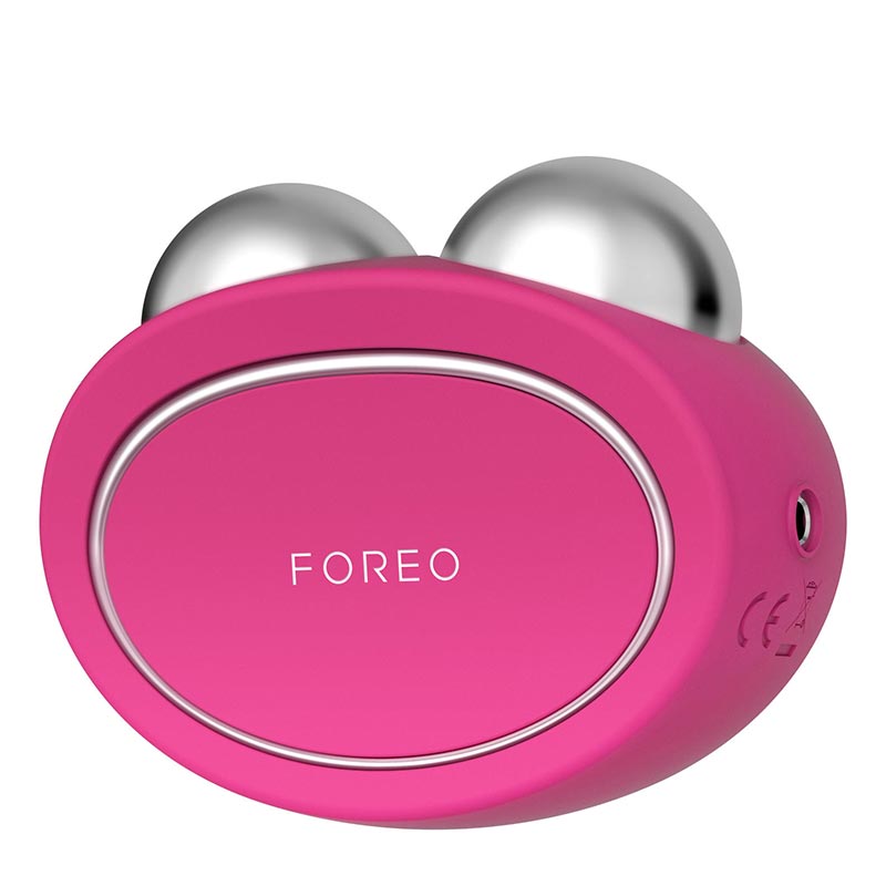 Foreo Bear | microcurrent | toning device | Anti-Shock System™ | full facial | workout | 2 minutes | clinically proven | effective | facial device | market | gently stimulating | firming | 69 muscles | face | neck | appearance | aging | clinical results | science-backed | technologies | professional | facelift treatment | home | mint | fuschia | stand | serum | glide | jawline | cheekbone | forehead | light pressure
