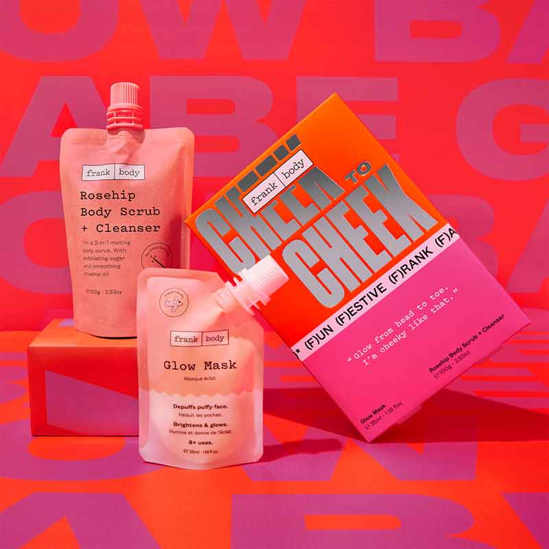 Frank Body | Cheek to Cheek | Gift Set | | melting | rosehip | body scrub | cleanser | ultra-hydrating | glow mask | hydrate | reduce puffiness | smooth | glowing | gift