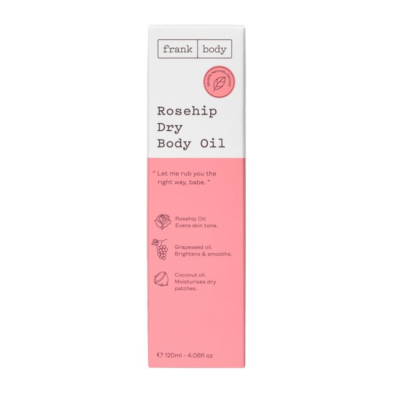 Frank Body Rosehip Dry Body Oil | body | skin | oil | dry | rub | absorb | rosehip | grapeseed oil | coconut oil