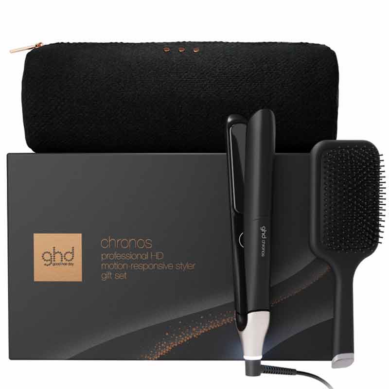 ghd Chronos Max Hair Straightener Black Gift Set with Paddle Brush & Bag