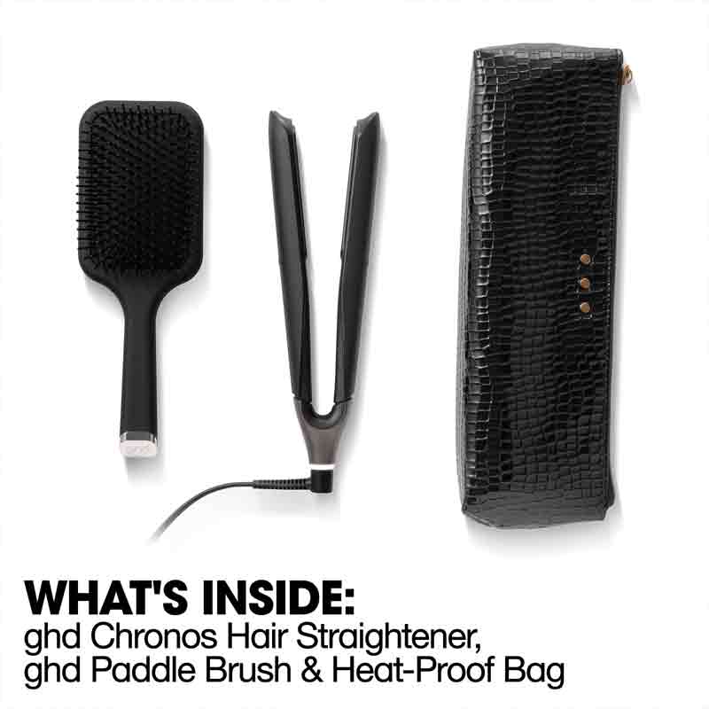 ghd Chronos Styler Black Gift Set With Paddle Brush & Bag